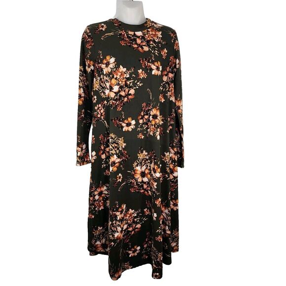 Reborn J Women Maxi Dress Size Small Green Floral Long Sleeve Stretch Shift Long - Picture 1 of 7